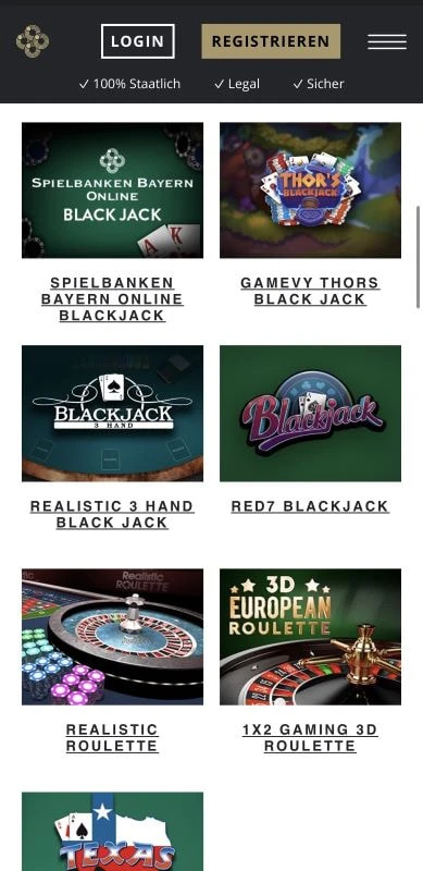 Die online Tischspiel-Auswahl in den Spielbanken Bayern Online.