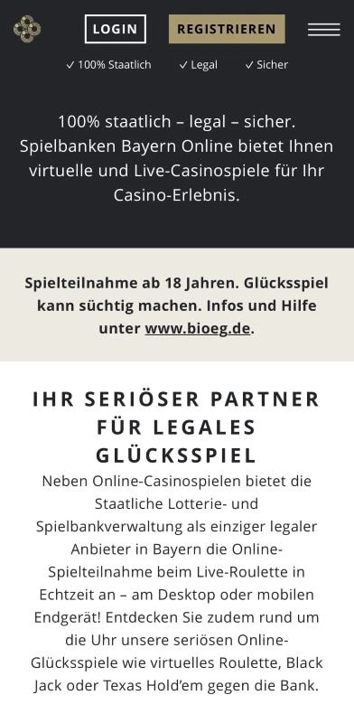 Die Startseite der Spielbanken Bayern Online.