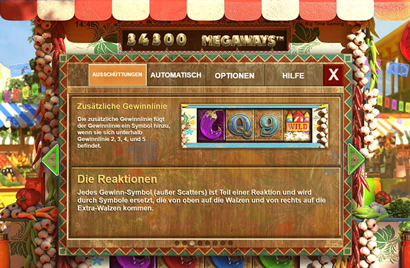 Die Auszahlungstabellen des Spielautomaten Extra Chili von Big Time Gaming.