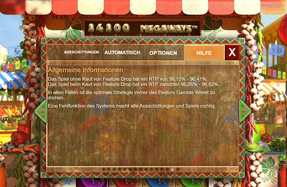 Die Auszahlungsraten des Spielautomaten Extra Chili von Big Time Gaming.