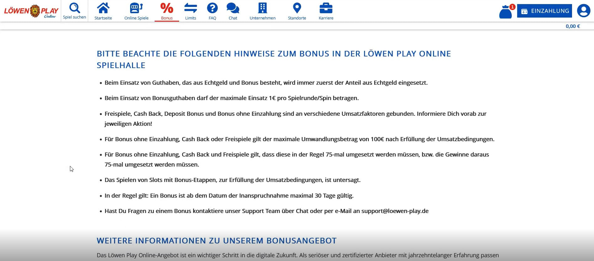 Die Bonus-Umsatzbedingungen im Löwen Play Online Casino.