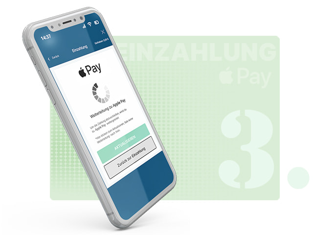 Die Anzeige, dass man vom Casino zu Apple Pay weitergeleitet wird.