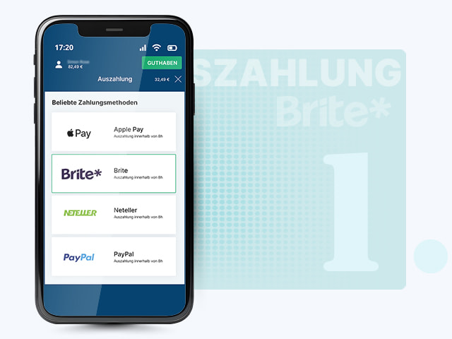 In der Kasse wird Brite als Auszahlungsmethode ausgewählt.