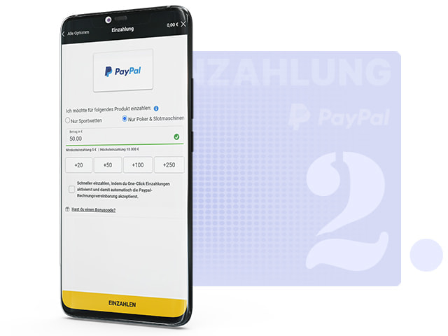 Casino Einzahlungsbetrag für PayPal wählen.