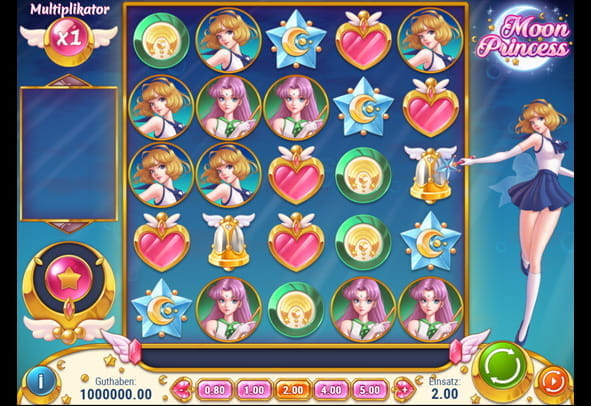 Hier sieht man die Benutzeroberfläche des Moon Princess Slots.