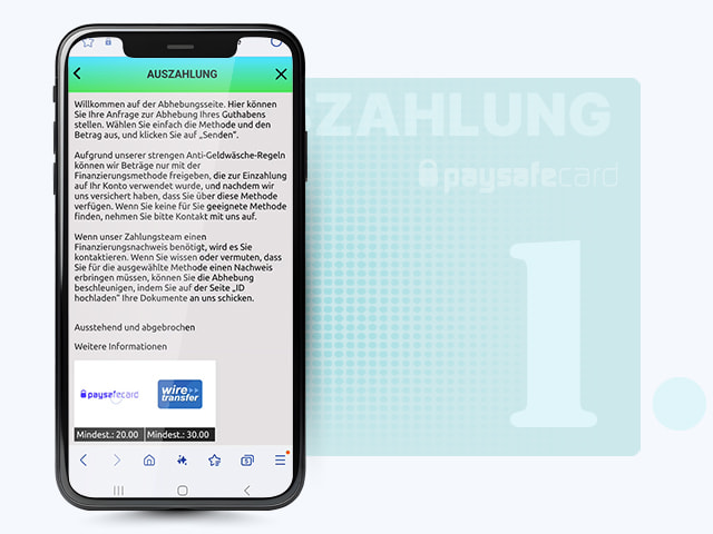 Paysafecard Auszahlung auswählen.
