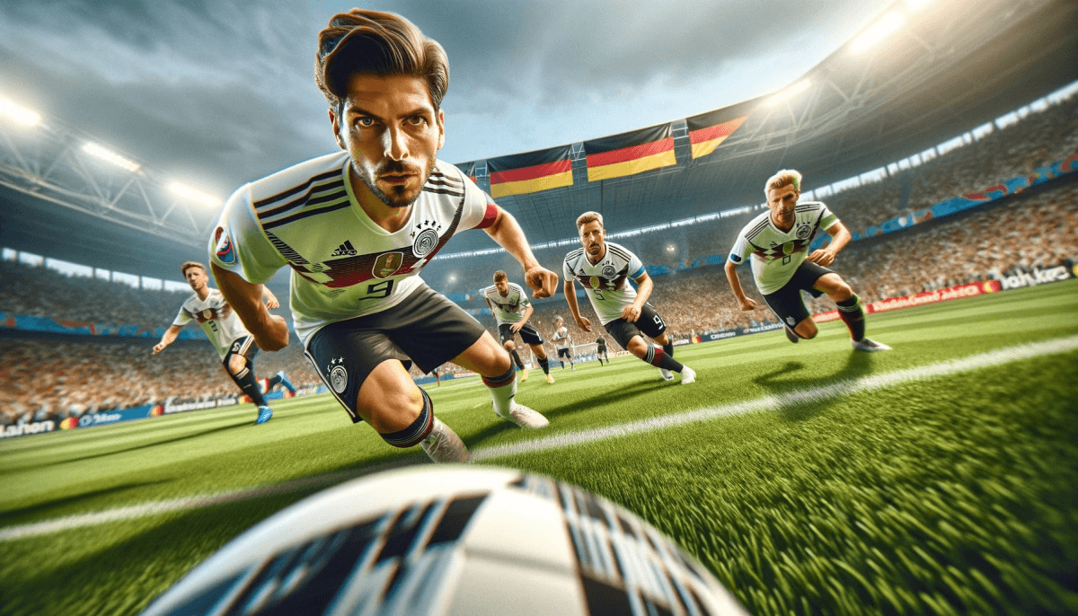 Fußballer im Deutschland-Trikot in einem Fußballstadion