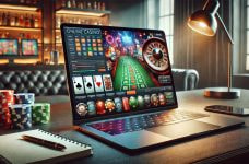 Ein Bild eines Online-Casino, angezeigt auf einem eleganten Laptop-Bildschirm.