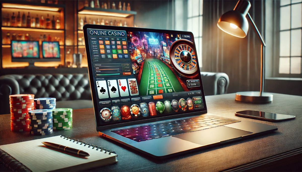 Ein Bild eines Online-Casino, angezeigt auf einem eleganten Laptop-Bildschirm.