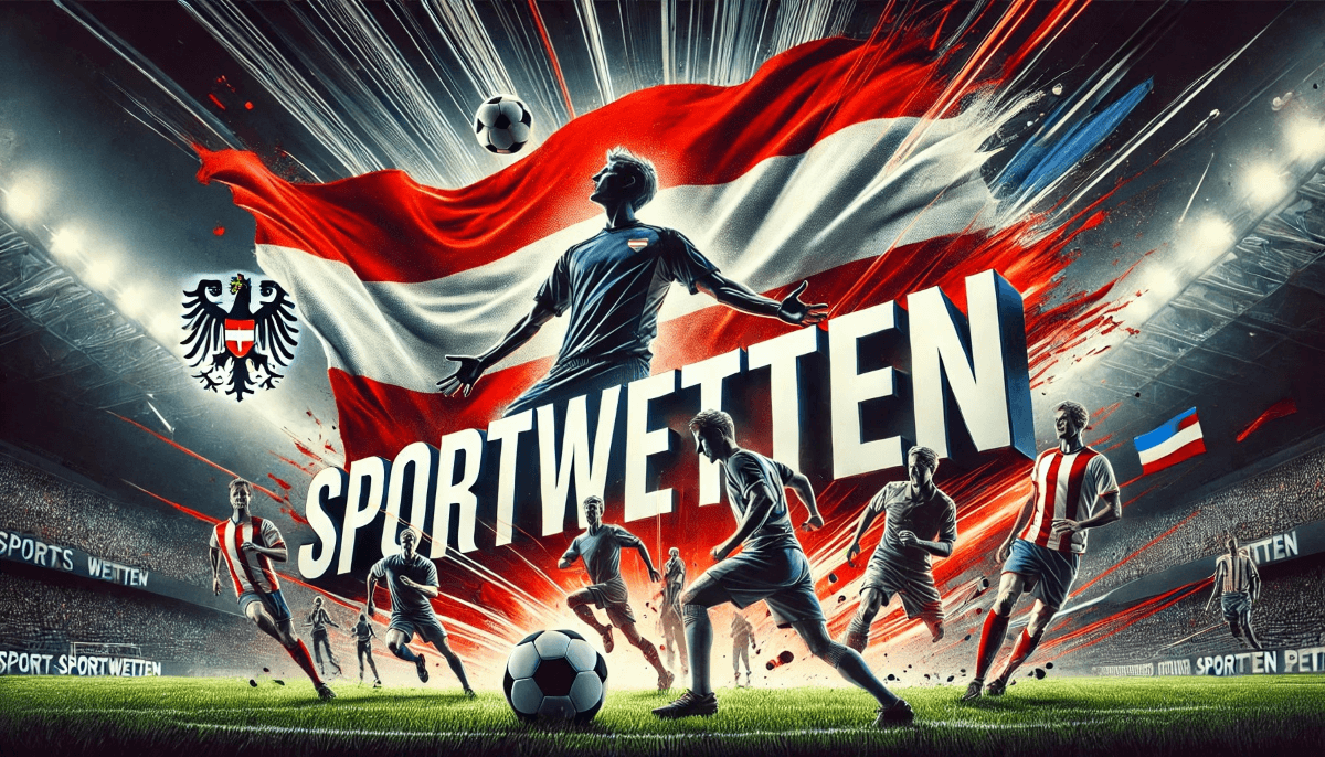 Darstellung von Fußballspielern mit österreichischer Flagge und dem Title Sportwetten