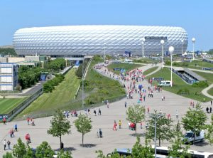 Foto der Allianz-Arena in München von außen.