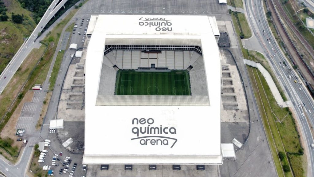 Aufnahme eines Fußballstadions in São Paulo. 