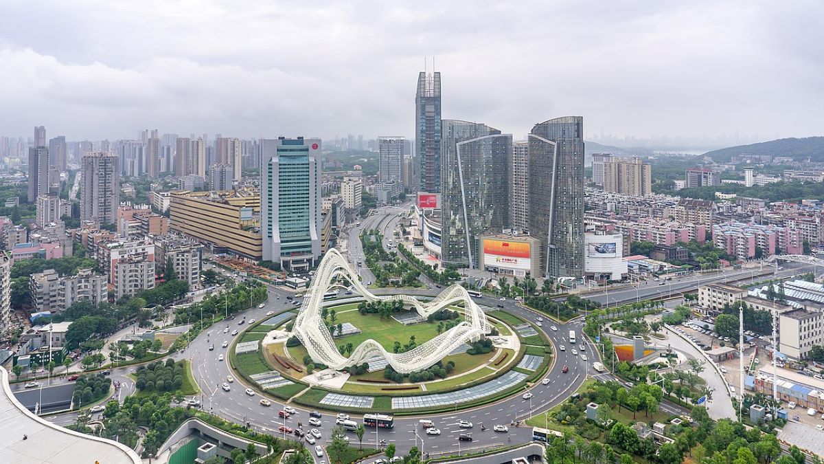 Aufnahme des Stadtviertels Hongshan in Wuhan, China.