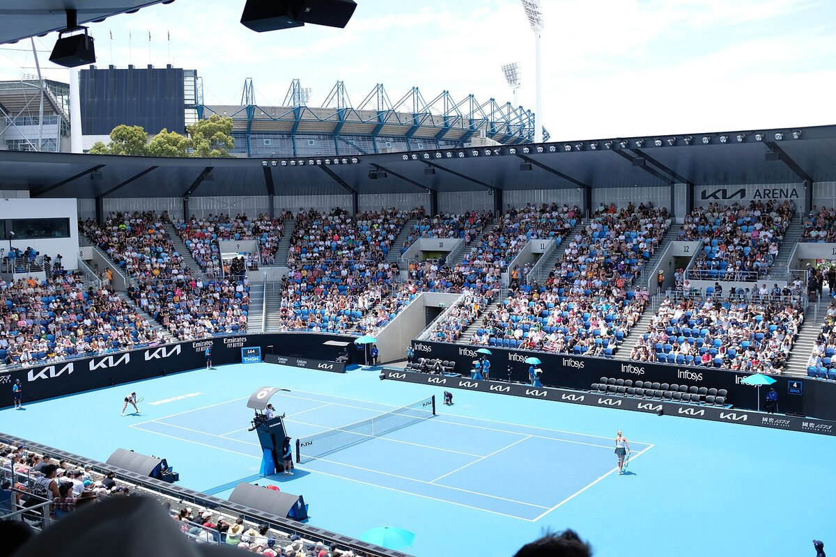 Ein Tennisstadion bei den Australian Open.