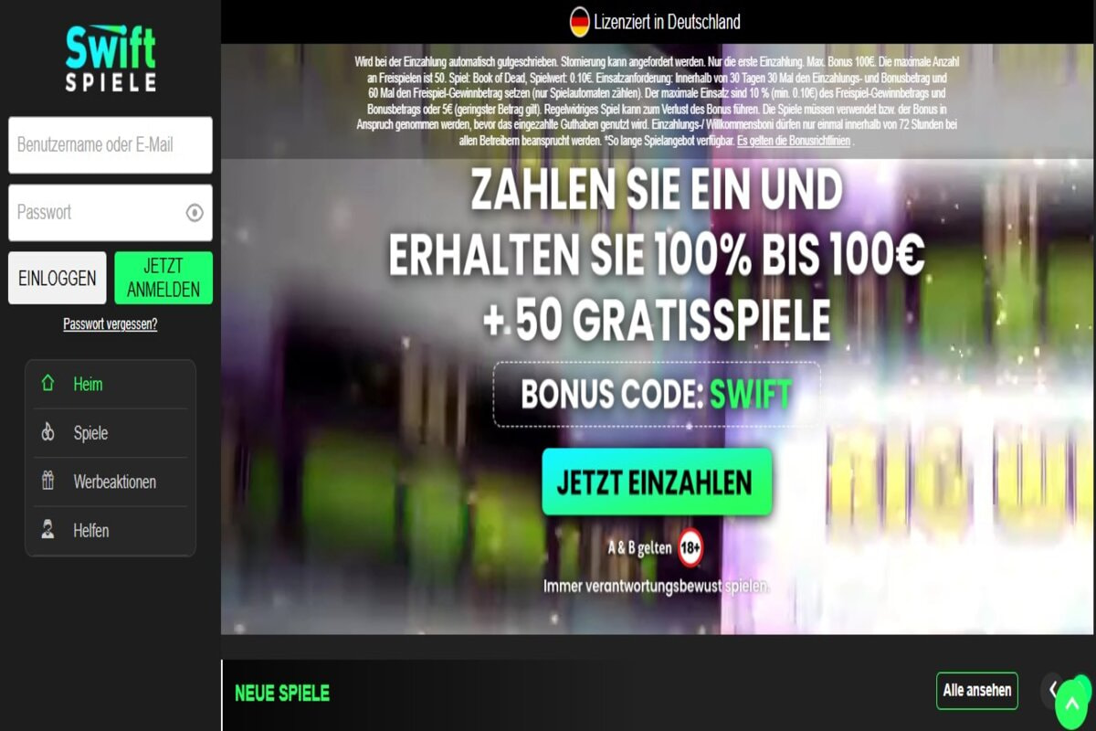 Foto des Swift Spiele Bonus für Neukunden