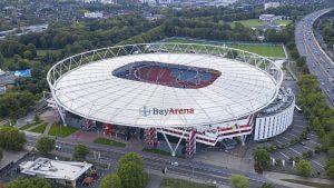 Aufnahme der BayArena, dem Stadion von Bayer 04 Leverkusen.