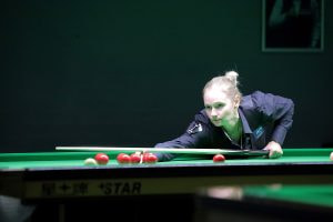 Aufnahme von Reanne Evans bei den Snooker Masters.